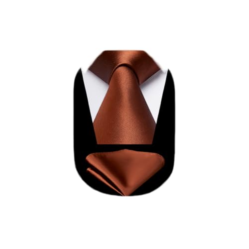 Image of HISDERN Mens Solid Color Ties Formal Satin Necktie and Pocket Square Set Classic Wedding Business Tie & Handkerchief
