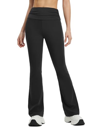 baleaf Womens Flare Yoga Pants Fold Over Flared Leggings with Pockets Tummy Control Bootcut Pants