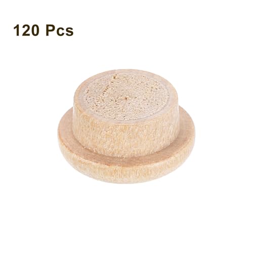 Image of uxcell 120Pcs Wood Button Plugs, 10mm / 0.39 inch Hardwood Screw Hole Plug Mushroom Wooden Caps Buttons Wood Plug for Furniture Woodworking Craft Decor (13mm x 10mm)
