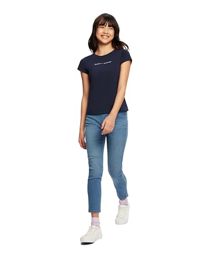 Image of Tommy Hilfiger Girls' Short Sleeve Flag Logo Tee, Soft & Comfortable