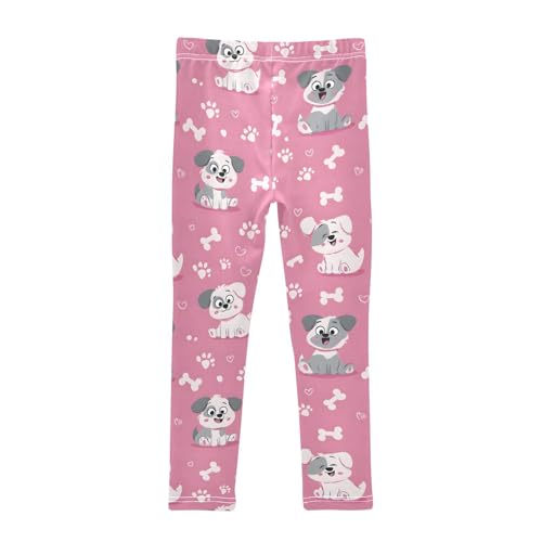 Cute Dog Heart Paw Pink Girls Leggings Ultra Soft Compression Yoga Gym Pants for Kids 4-10T2
