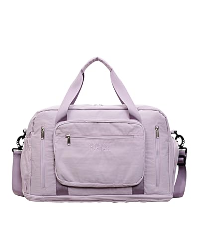 Yoriberry Expandable Travel Duffle Bag 37L Gym Bag With Shoes Compartment & Wet Pocket Lightweight Carry On For Weekender Sport Water Resistant (Purple)