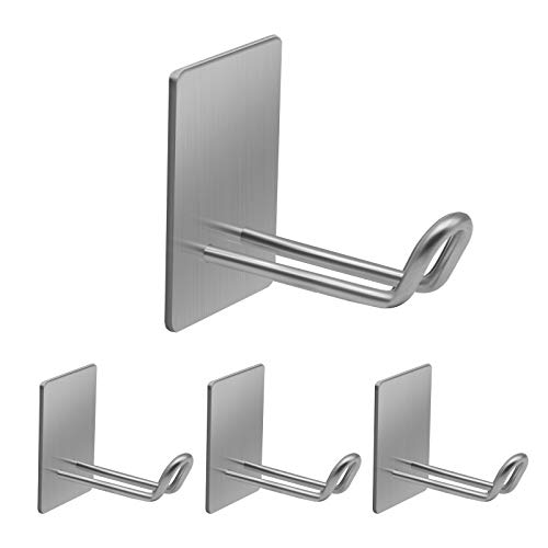 Adhesive Wall Hooks for Towels and Robes, Stainless Steel, 4 Pack, Silver