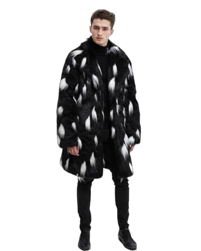 Image of UMREN Mens Warm Leopard Faux Fur Coats Jacket Long Luxury Overwear Parka Cardigans