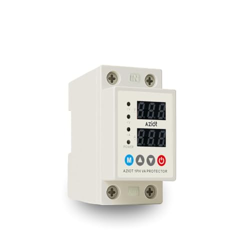 Image of AZIOT Automatic Over & Under Voltage Protector 40A | Adjustable Voltage & Reconnect Delay Settings | LED Display | Single Phase 230V | Auto Recovery Protection | DIN Rail Mounted for Home & Office