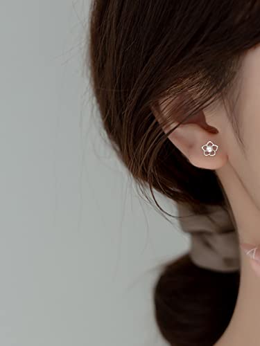 Reffeer 925 Sterling Silver Small Pearl Flower Earrings Studs for Women Teens Unique Petite Flower Studs Earrings3