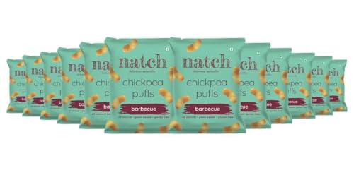 Image of Natch Chickpea Protein Puffs, Healthy Snacks, Rich in Fiber, Not Fried Not Baked Gluten Free, Vegan, Trans Fat Free, Barbecue, 20g each (Pack of 12)