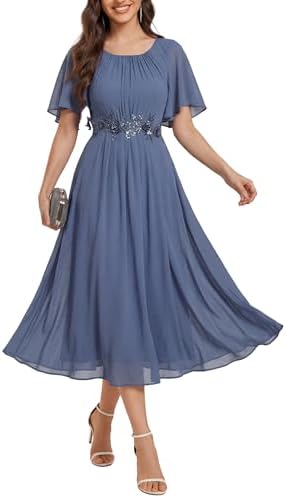 Ever-Pretty Women's Round Neck Short Sleeves Formal Dresses Appli...