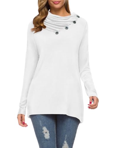 Image of WEACZZY Women's Long Sleeve Shirts Button Cowl Neck Casual Loose Tunic Tops Blouse Dressy Fashion 2026