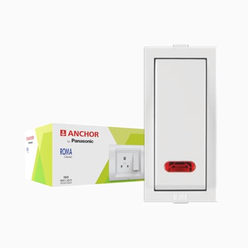 Image of Anchor by Panasonic Roma Classic 1 Module 20A One Way Switch with Neon Indicator, Heavy Duty Switch for Inductive Loads - Motors, Fans, Appliances, White Switch, (21077-1)