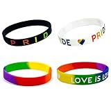Caiyao 4Pcs LGBT Rainbow Silicone Rubber Bracelets Pride Lesbian Gay Motivational Wristbands Pride Day Month Bracelets for Women Men Parades Party Festival Jewelry Gifts-StyleA