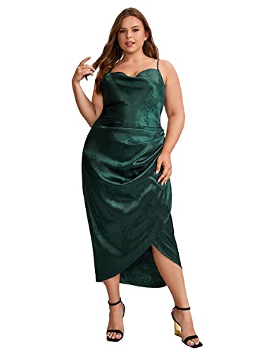 Image of Floerns Women's Plus Size Satin Spaghetti Strap Cowl Neck Wrap Party Cami Dress