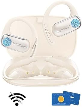 Wooask AI Translator Earbuds, 144 Language Translator OWS 3-in-1 AI Translation Earbuds Real Time F56 Beige with Offline Package Lifetime Free