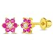 18k Gold Plated Fuchsia Clear Crystal Flower Screw Back Toddler Kids Earrings