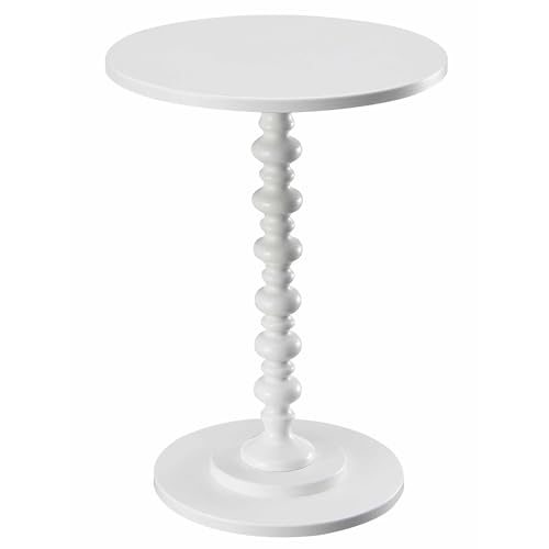 Convenience Concepts Palm Beach Spindle Table 17.75' - Traditional Round End Table for Living Room, Turned Solid Wood Side Table, Classic Display Pedestal Table, White