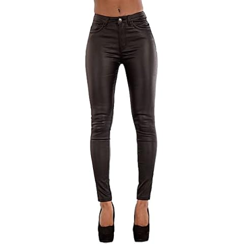 Glook Women's Mid Waist Leather Trousers Cover