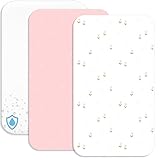 Lovely Hippo 2X Spannbettlaken 80x160 cm 100% Baumwolle + 1X Matratzenschoner 100% wasserdichtem Material - Set 3X - ÖKO-TEX Zertifikat (Rosa Blumen, 80 x 160 cm)