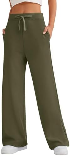 Yunmlep Jogginghose Damen Baumwolle Freizeithose High Waist Trainingshose Sporthose Lang Bequem Hose Weites Bein mit Taschen