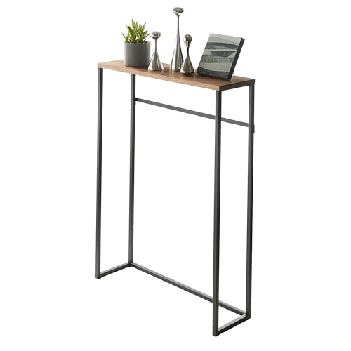 YAMAZAKI Home Slim Console Table – Narrow Entryway Table (24 Inch) with Hooks, Ultra-Shallow Skinny Table for Small Spaces, Modern Black Narrow Console Table, Steel + Wood, Easy Assembly
