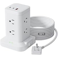 TAGZILO 15 Feet Power Strip Tower with Surge Protector (White)