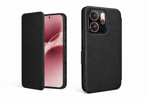 Image of QoinCo Vegan Leather Wallet Case for Vivo V70 5G, Premium PU Flip Cover with Card Slot, Magnetic Closure, Kickstand, Slim Durable Design, Privacy Protection - Black