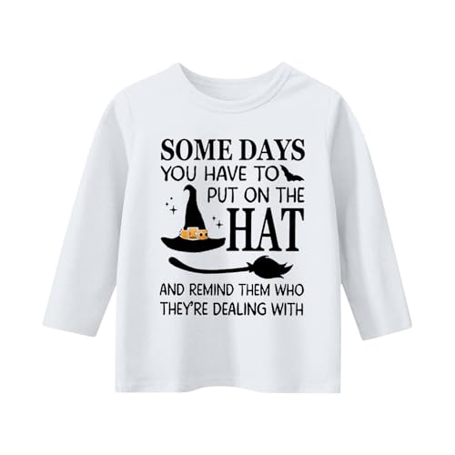 Girls Funny Halloween Shirts Kids Spooky Season 3/4 Sleeve Crewneck Tops Graphic Tees 2025 Teens Holiday Party Fall Clothes3