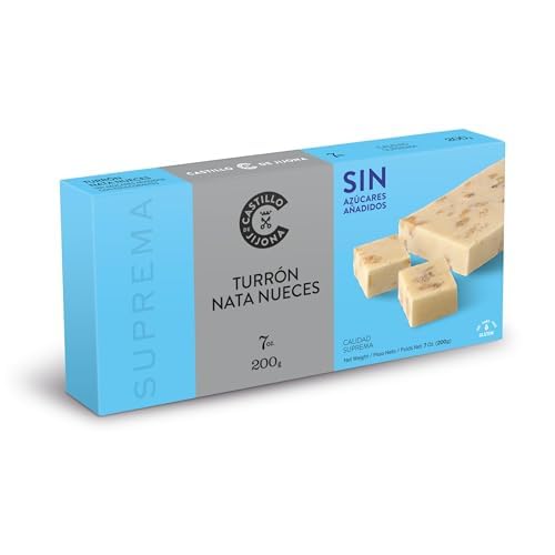 Castillo de Jijona - Turrón Nata Nueces Sin Azúcar 200gr - Turrón Sin Azúcar - Sabor Auténtico - Sin Gluten - Calidad Suprema - Receta Artesanal - Fabricado en España (Jijona)