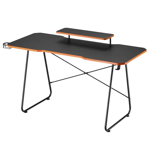 RS170 Gaming Desk avec Support de Moniteur, 136 x 60 cm, Porte-gobelet, Porte-Casque, Pieds antidérapants + Range-câbles RS125, modulaire, 20 Segments, Noir/Rouge – Image 5