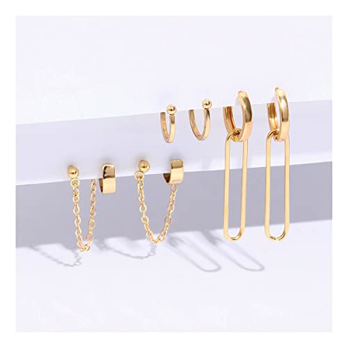3Pcs Ear Cuff Earrings For Women Girls Gold Chain Tassel Stud Earrings Paper Clip Hoop Earrings Small Hoop Huggie No Piercing Cartilage Earrings Elegant Ear Clip Jewelry Gifts (A) #TOP4