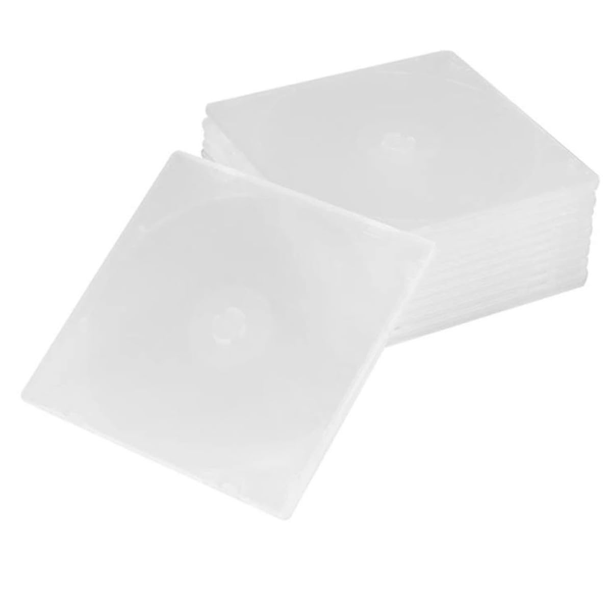 Estuches de plástico transparentes para organizar discos en el escritorio
