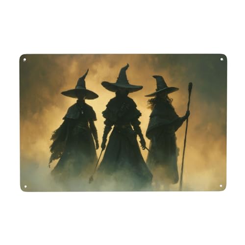 Letreros de metal con diseño de tres brujas de ala ancha para decoración de pared de baño, inodoro, baño, granja, patio, 20 x 30 cm