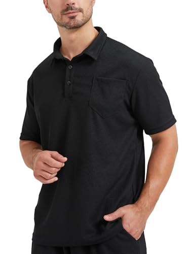 TUVEKE Polo Shirts for Men Short Sleeve Casual Knit Waffle Texture Polo Golf Shirt2
