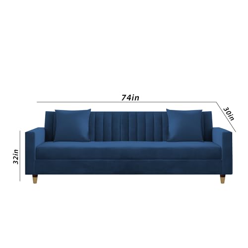 Image of Casaliving Garcia 3 Seater Sofa Set for Living Room (Blue Colour Fabric) Premium Fabric Sofa