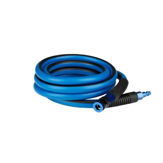 SANFU Hybrid Air Hose Lead-In 3/8”ID x 10FT, 300PSI Durable, Lightweight, With 1/4” Aluminum 3IN1 Quick Coupler and Plug, Bend Restrictors, Blue&Black(10’)
