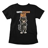 rienco - t-shirt gattivissimo me in cotone 100% con stampa ironica gatto - maglietta divertente uomo donna - edizione limitata - colore nero - unisex - taglia s