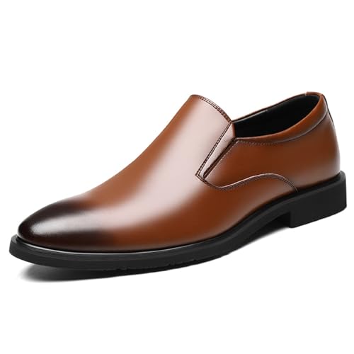 YZABEL Men's Slip-On Leather New Oxford Shoes Comfortable Wide Round Toe Lug Sole Formal Business Work Shoes Non-Slip Soft Bottom Casual Shoes