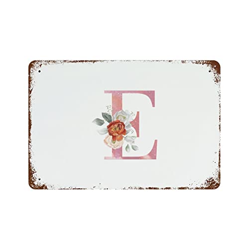 Plaque en métal lettre E : déco murale vintage rose aquarelle durable