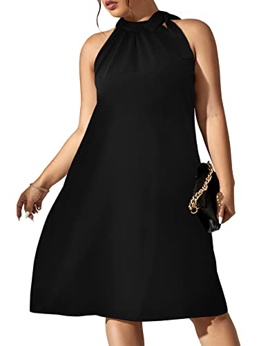 SCOMCHIC Plus Size Women's Halter Neck Sleeveless Midi Dress Summer Casual Loose Tank Top Beach Sundress