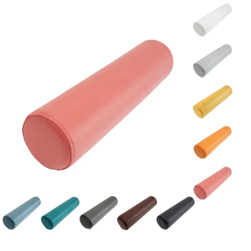 LIVIA抱き枕 円筒 低反発 足用 ロングクッション 腰当て 円柱 合皮クッション 快眠グッズ 首枕 肘置き 洗える 背当て抱き枕 ヘルスケア用枕 頚椎サポート 枕元/ソファ/事務室/腰枕/取り外しでき (ピンク,15*15*50cm)