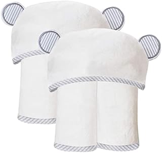Large 2 Pack Ultra Soft Bamboo Hooded Baby Towel - 35 x 35 inch - Ultra Absorbent Hooded Bath Towels with Ears for Babies, Toddler, Infant - Newborn Essential Cute for Boys and Girls by SWEET DOLPHIN