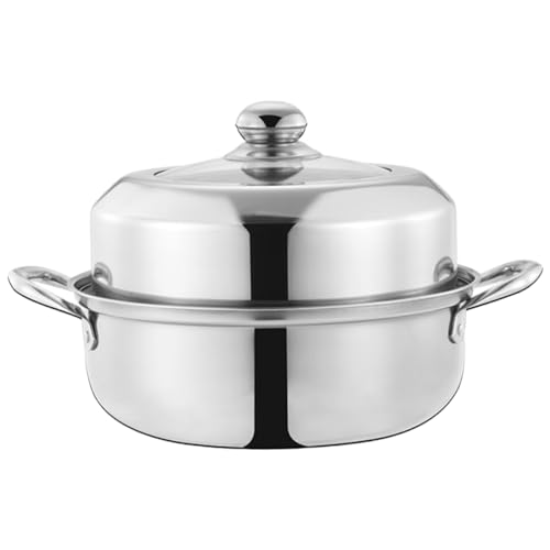 TOPBATHY Piroscafo in Acciaio Inossidabile Piroscafi Pentola Padella Inserto Vapore Spremiagrumi Tubo Flessibile Pentola Con Colino Fornello Elettrico Pieghevole Cucinando Silver