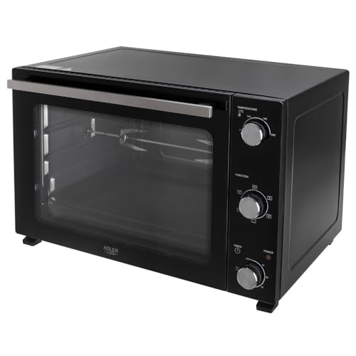 ADLER EUROPE AD 6028 Elektrobackofen 60 Liter, Mini-Backofen mit Umluft, Drehspieß, Timer, 5 Heizmodi, 2000W, Doppelglastür, Backblech und Grillrost, Schwarz ADLER EUROPE AD 6028 Elektrobackofen 60 Liter, Mini-Backofen mit Umluft, Drehspieß, Timer, 5 Heizmodi, 2000W, Doppelglastür, Backblech und Grillrost, Schwarz