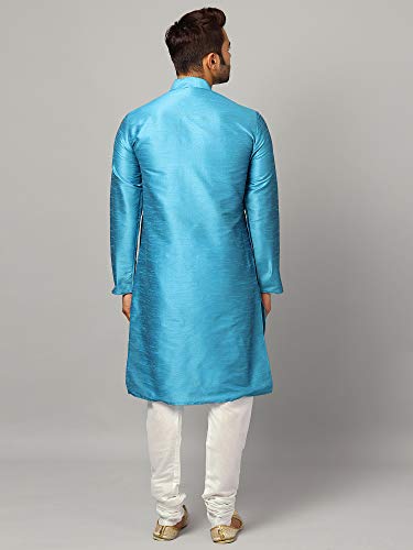 Image of Uri and MacKenzie Banarasi Dupion Silk Solid Kurta Churidar Pyjama Set for Men