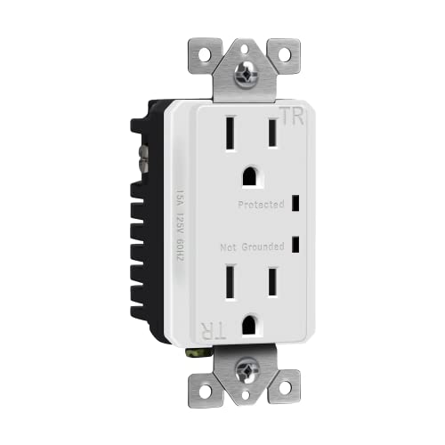 15A 125V, Surge Protector Receptacle With Grounding Indicator By Select-Lighting, Child Safe, Tamper-Resistant, Self-Grounding, 2-Pole, Ul Listed, White #TOP4