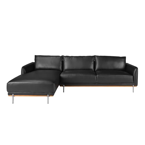 Ángel Cerdá - Sofá Chaise Longue Izquierda - Sofa 5 Plazas Chaise Longue - Sofá Modular - Sofás Modernos - Elegancia y Funcionalidad - Fabricado en Piel - Color Negro - 295 x 160 x 83 cm