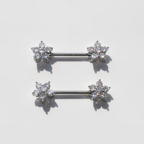 BSJ4U Piercing de mamilo, anéis de mamilo, prata, calibre 14, hipoalergênico, aço inoxidável, cirúrg