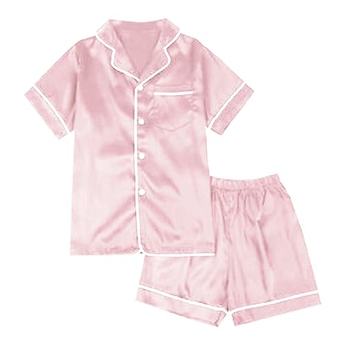 Kids Girls Satin 𝗣a𝗷amas Outfit Long Sleeve Shirt Solid Short Pants Clothes Toddler Girl Daily 𝗦leepwear Clothes