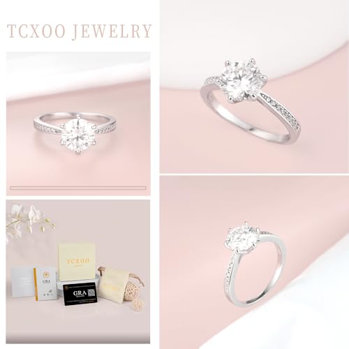 Moissanite Engagement Ring for Women, 925 Sterling Silver Wedding Ring Moissanite 2CT Round D Color VVS1 Promise Wedding Band Ring3