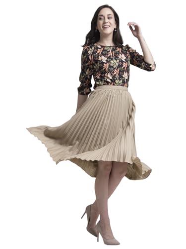 Image of FableStreet Women Skirt Casual & Festive | Elegant Flared Fit High Rise Knife Pleats All-Over Floral Print | Wrinkle-Resistant Woven Fabric for Summer & Outings