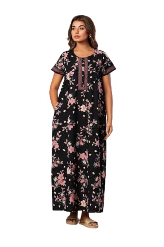 Image of NIHSAMAH Cotton Nighty for Women with Pocket, Premium Printed Long Nighty | Comfortable & Fancy Sleepwear /Nightwear